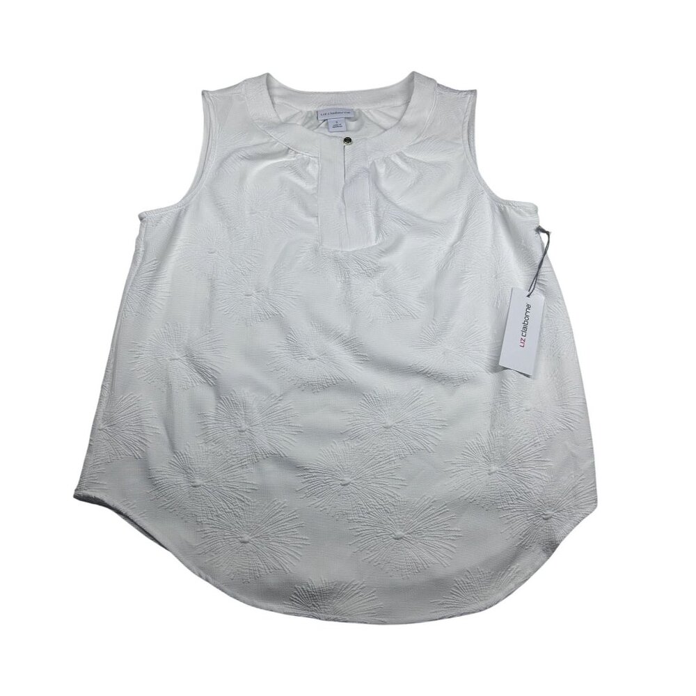 Liz Claiborne White Sleeveless Textured Blouse With Button Detail Size Small NWT